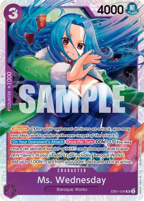 Carte One Piece Ms. Wednesday EB01-034, extension Memorial Collection (sortie anglaise)