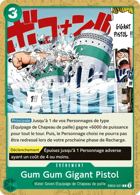 Carte One Piece Gum Gum Gigant Pistol EB02-021, extension Anime 25th Collection