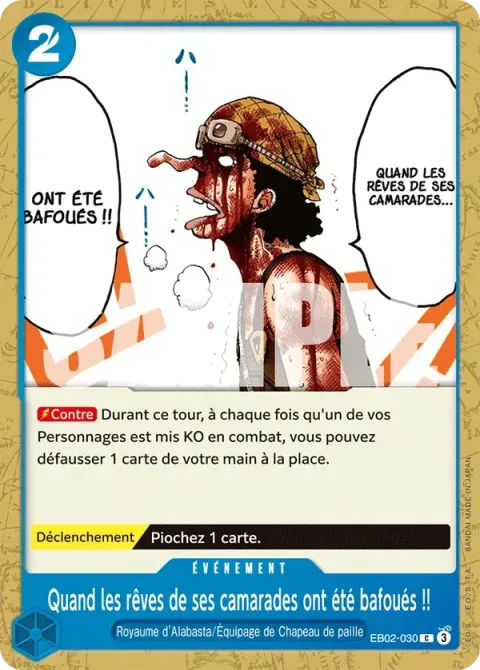 Carte One Piece Quand les rêves de ses camarades ont été bafoués !! EB02-030, extension Anime 25th Collection