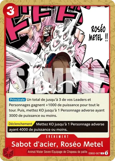 Carte One Piece Sabot d’acier, Roséo Metel EB02-007, extension Anime 25th Collection