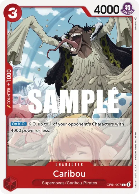 Carte One Piece Caribou OP01-007, extension Romance Dawn (sortie anglaise)