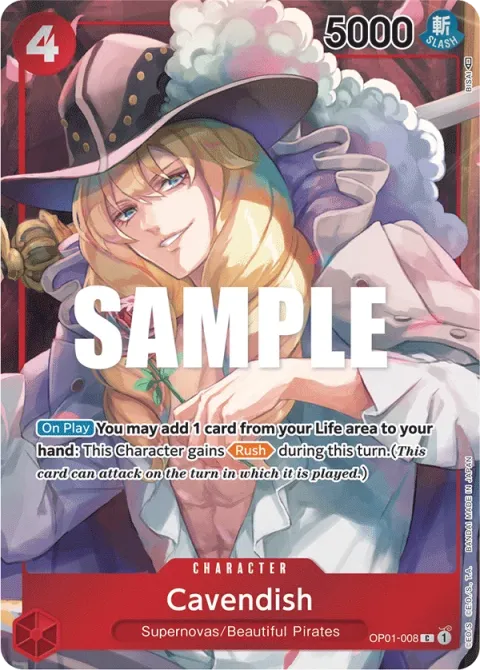 Carte One Piece Cavendish OP01-008 · parallèle, extension Romance Dawn (sortie anglaise)