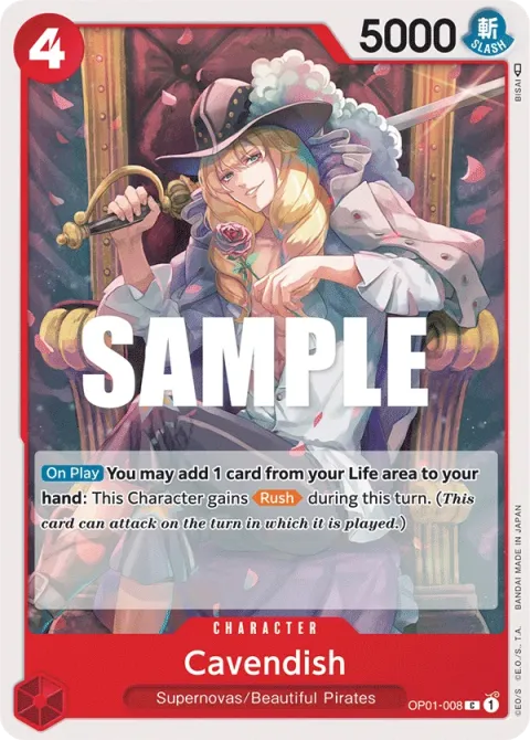 Carte One Piece Cavendish OP01-008, extension Romance Dawn (sortie anglaise)