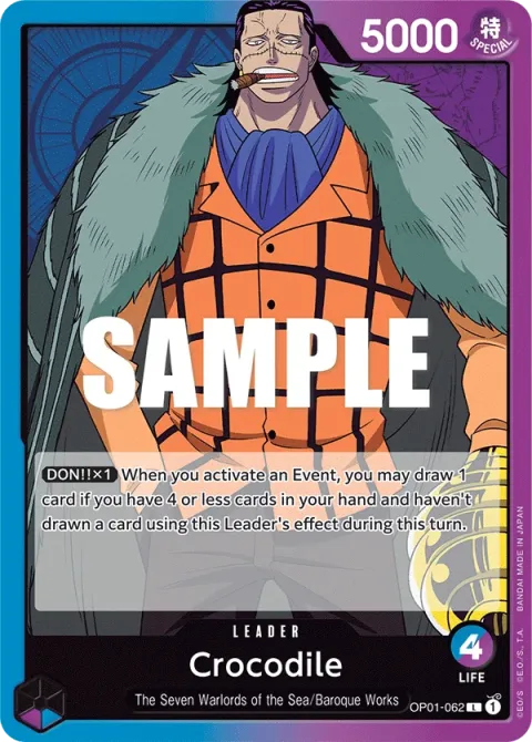 Carte One Piece Crocodile OP01-062, extension Romance Dawn (sortie anglaise)