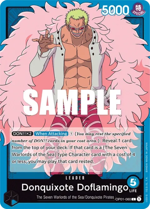 Carte One Piece Donquixote Doflamingo OP01-060, extension Romance Dawn (sortie anglaise)