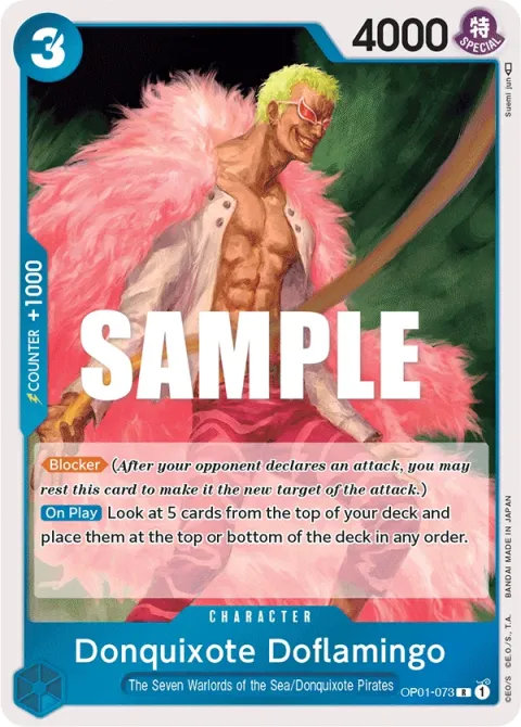 Carte One Piece Donquixote Doflamingo OP01-073, extension Romance Dawn (sortie anglaise)
