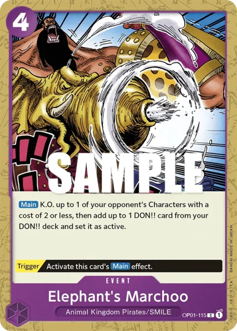 Carte One Piece Elephant’s Marchoo OP01-115, extension Romance Dawn (sortie anglaise)