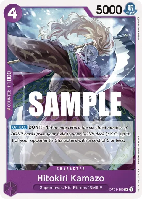 Carte One Piece Hitokiri Kamazo OP01-108, extension Romance Dawn (sortie anglaise)