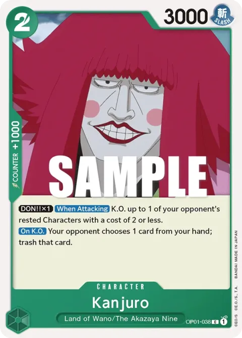 Carte One Piece Kanjuro OP01-038, extension Romance Dawn (sortie anglaise)