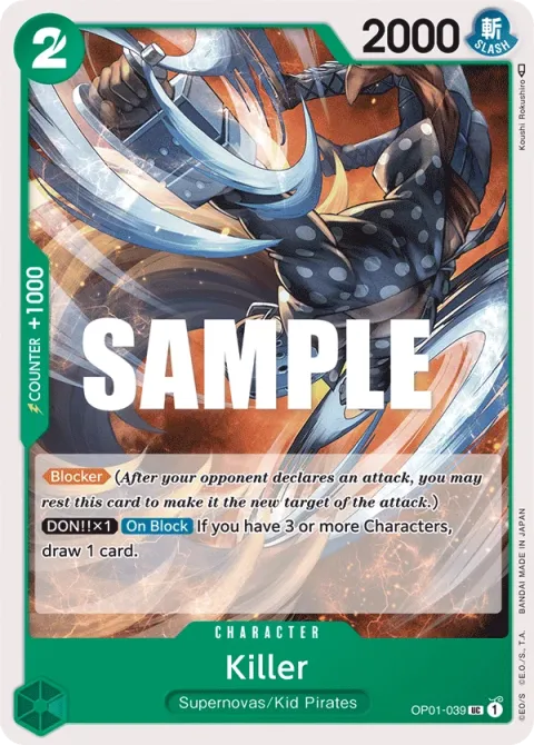 Carte One Piece Killer OP01-039, extension Romance Dawn (sortie anglaise)