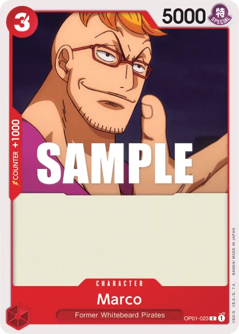 Carte One Piece Marco OP01-023, extension Romance Dawn (sortie anglaise)