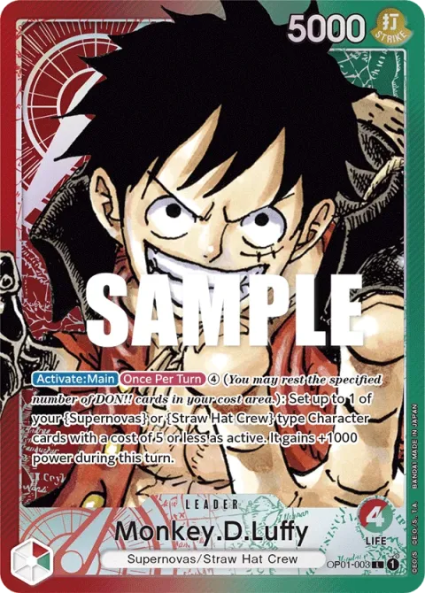 Carte One Piece Monkey.D.Luffy OP01-003 · parallèle, extension Romance Dawn (sortie anglaise)