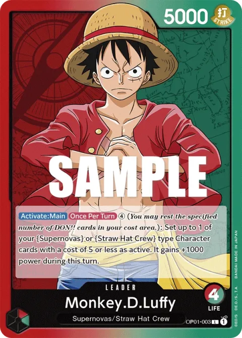 Carte One Piece Monkey.D.Luffy OP01-003, extension Romance Dawn (sortie anglaise)