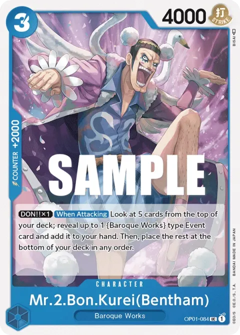 Carte One Piece Mr.2.Bon.Kurei(Bentham) OP01-084, extension Romance Dawn (sortie anglaise)