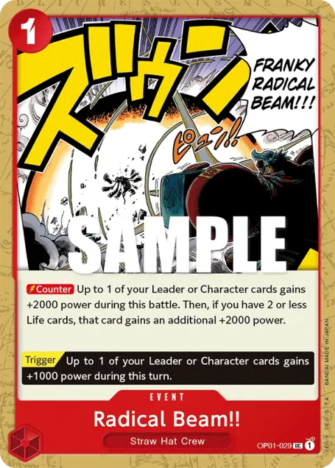 Carte One Piece Radical Beam!! OP01-029, extension Romance Dawn (sortie anglaise)