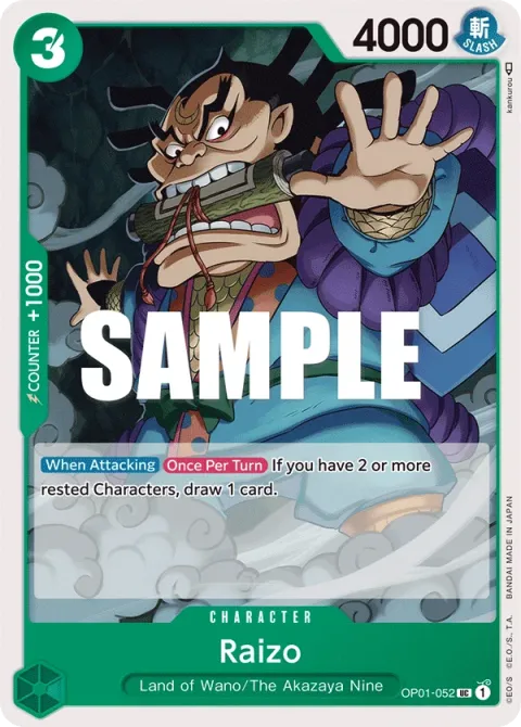 Carte One Piece Raizo OP01-052, extension Romance Dawn (sortie anglaise)