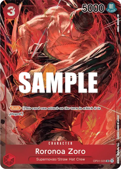 Carte One Piece Roronoa Zoro OP01-025 · parallèle, extension Romance Dawn (sortie anglaise)