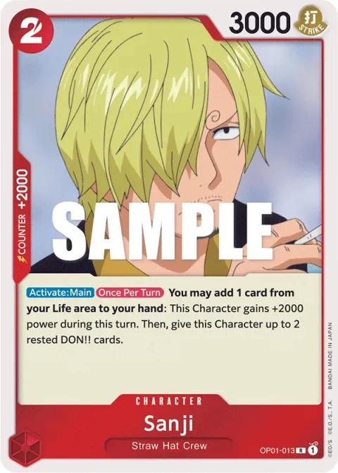 Carte One Piece Sanji OP01-013, extension Romance Dawn (sortie anglaise)