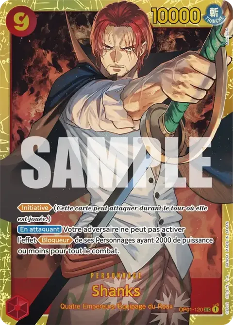 Carte One Piece Shanks OP01-120 · parallèle, extension Romance Dawn (sortie anglaise)