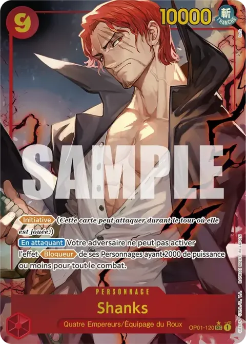 Carte One Piece Shanks OP01-120 · parallèle 2, extension Romance Dawn (sortie anglaise)