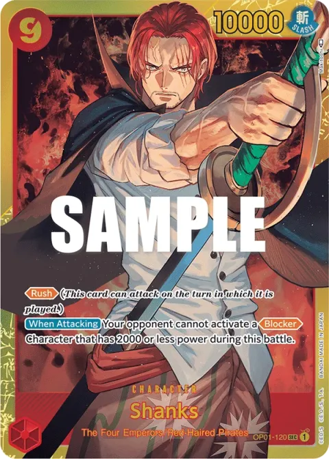 Carte One Piece Shanks OP01-120, extension Romance Dawn (sortie anglaise)