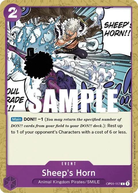 Carte One Piece Sheep’s Horn OP01-117, extension Romance Dawn (sortie anglaise)