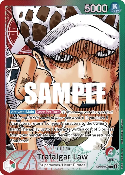 Carte One Piece Trafalgar Law OP01-002 · parallèle, extension Romance Dawn (sortie anglaise)