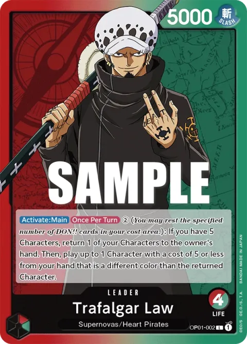 Carte One Piece Trafalgar Law OP01-002, extension Romance Dawn (sortie anglaise)