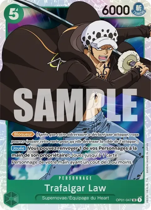 Carte One Piece Trafalgar Law OP01-047 · parallèle, extension Romance Dawn (sortie anglaise)