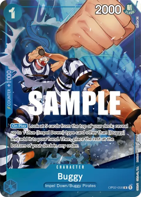 Carte One Piece Buggy OP02-058 · parallèle, extension Paramount War (sortie anglaise)