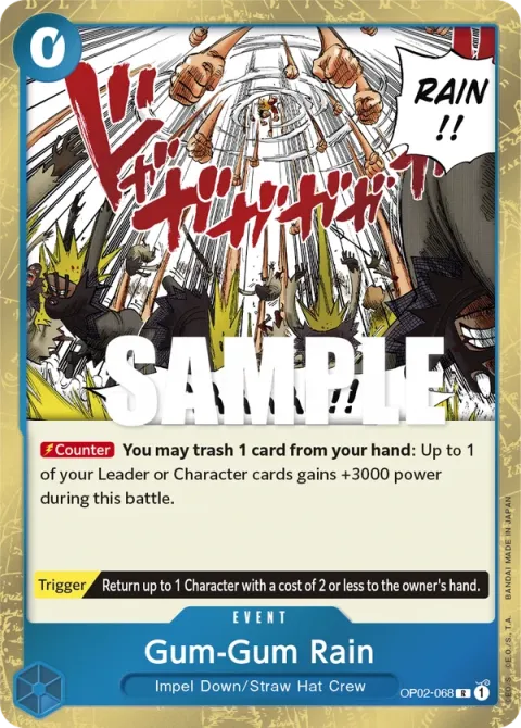 Carte One Piece Gum-Gum Rain OP02-068, extension Paramount War (sortie anglaise)