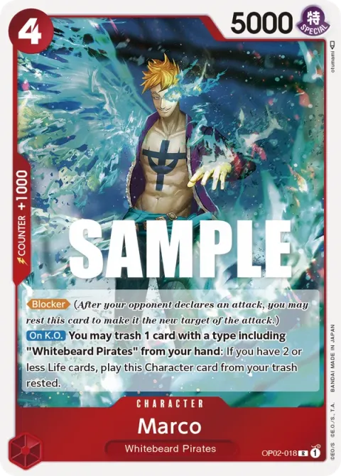 Carte One Piece Marco OP02-018, extension Paramount War (sortie anglaise)