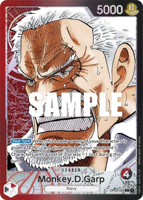 Carte One Piece Monkey.D.Garp OP02-002 · parallèle, extension Paramount War (sortie anglaise)