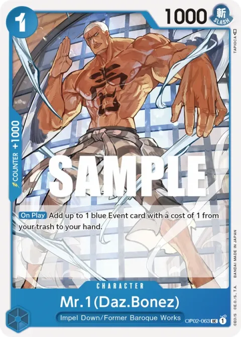 Carte One Piece Mr.1(Daz.Bonez) OP02-063, extension Paramount War (sortie anglaise)