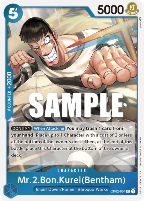 Carte One Piece Mr.2.Bon.Kurei(Bentham) OP02-064, extension Paramount War (sortie anglaise)