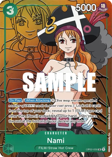 Carte One Piece Nami OP02-036 · parallèle, extension Paramount War (sortie anglaise)