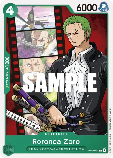 Carte One Piece Roronoa Zoro OP02-043, extension Paramount War (sortie anglaise)
