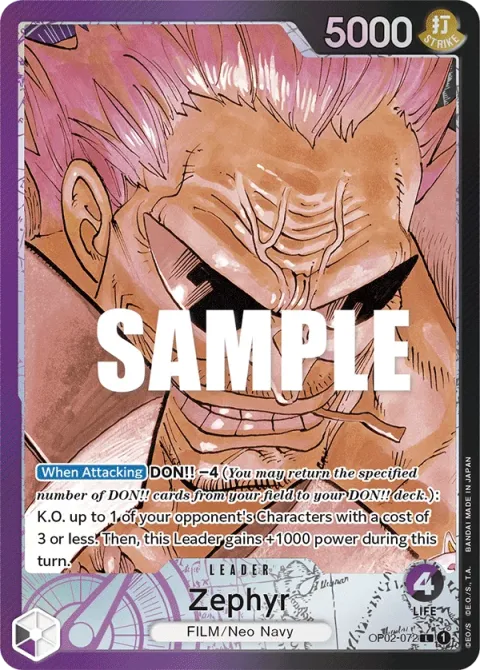 Carte One Piece Zephyr OP02-072 · parallèle, extension Paramount War (sortie anglaise)