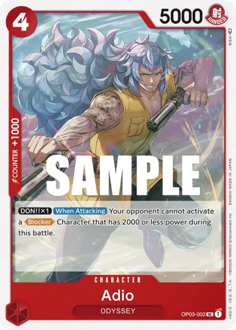 Carte One Piece Adio OP03-002, extension Pillars of Strength (sortie anglaise)