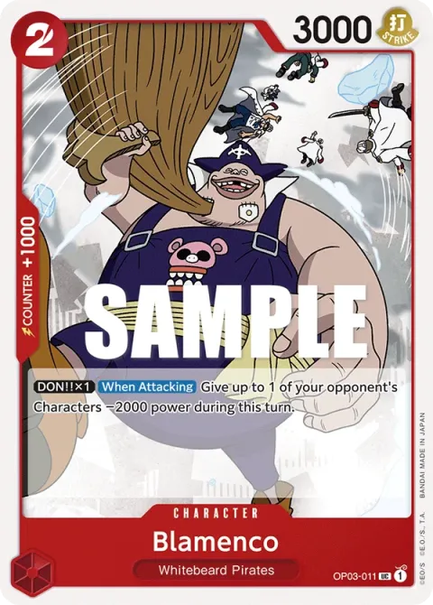 Carte One Piece Blamenco OP03-011, extension Pillars of Strength (sortie anglaise)