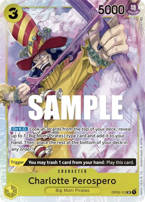 Carte One Piece Charlotte Perospero OP03-113, extension Pillars of Strength (sortie anglaise)