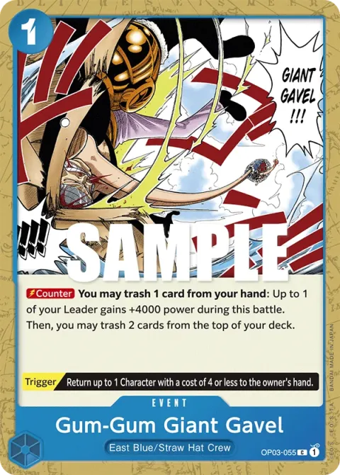 Carte One Piece Gum-Gum Giant Gavel OP03-055, extension Pillars of Strength (sortie anglaise)