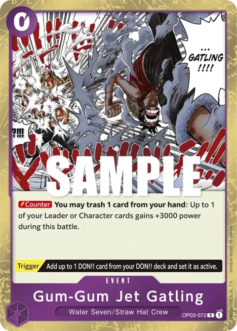 Carte One Piece Gum-Gum Jet Gatling OP03-072, extension Pillars of Strength (sortie anglaise)