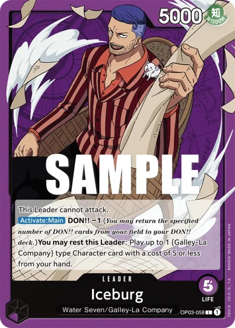 Carte One Piece Iceburg OP03-058, extension Pillars of Strength (sortie anglaise)