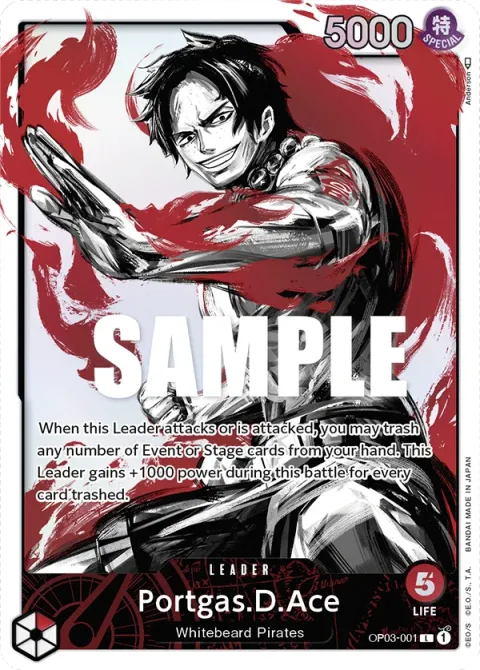 Carte One Piece Portgas.D.Ace OP03-001 · parallèle, extension Pillars of Strength (sortie anglaise)