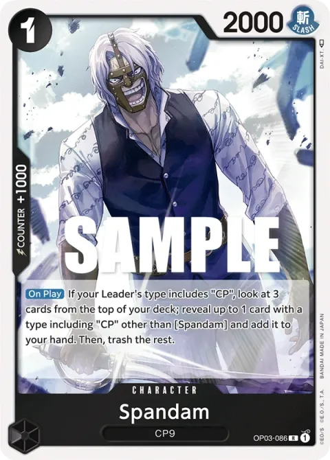 Carte One Piece Spandam OP03-086, extension Pillars of Strength (sortie anglaise)