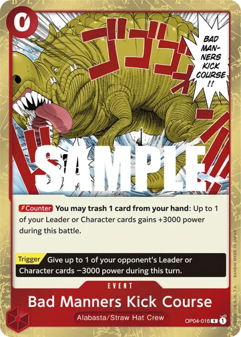 Carte One Piece Bad Manners Kick Course OP04-016, extension Kingdoms of Intrigue (sortie anglaise)