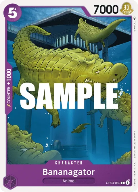 Carte One Piece Bananagator OP04-062, extension Kingdoms of Intrigue (sortie anglaise)