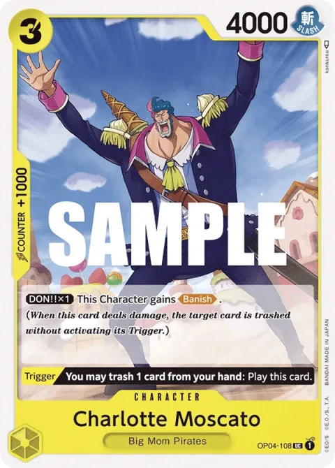 Carte One Piece Charlotte Moscato OP04-108, extension Kingdoms of Intrigue (sortie anglaise)