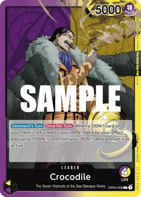 Carte One Piece Crocodile OP04-058, extension Kingdoms of Intrigue (sortie anglaise)